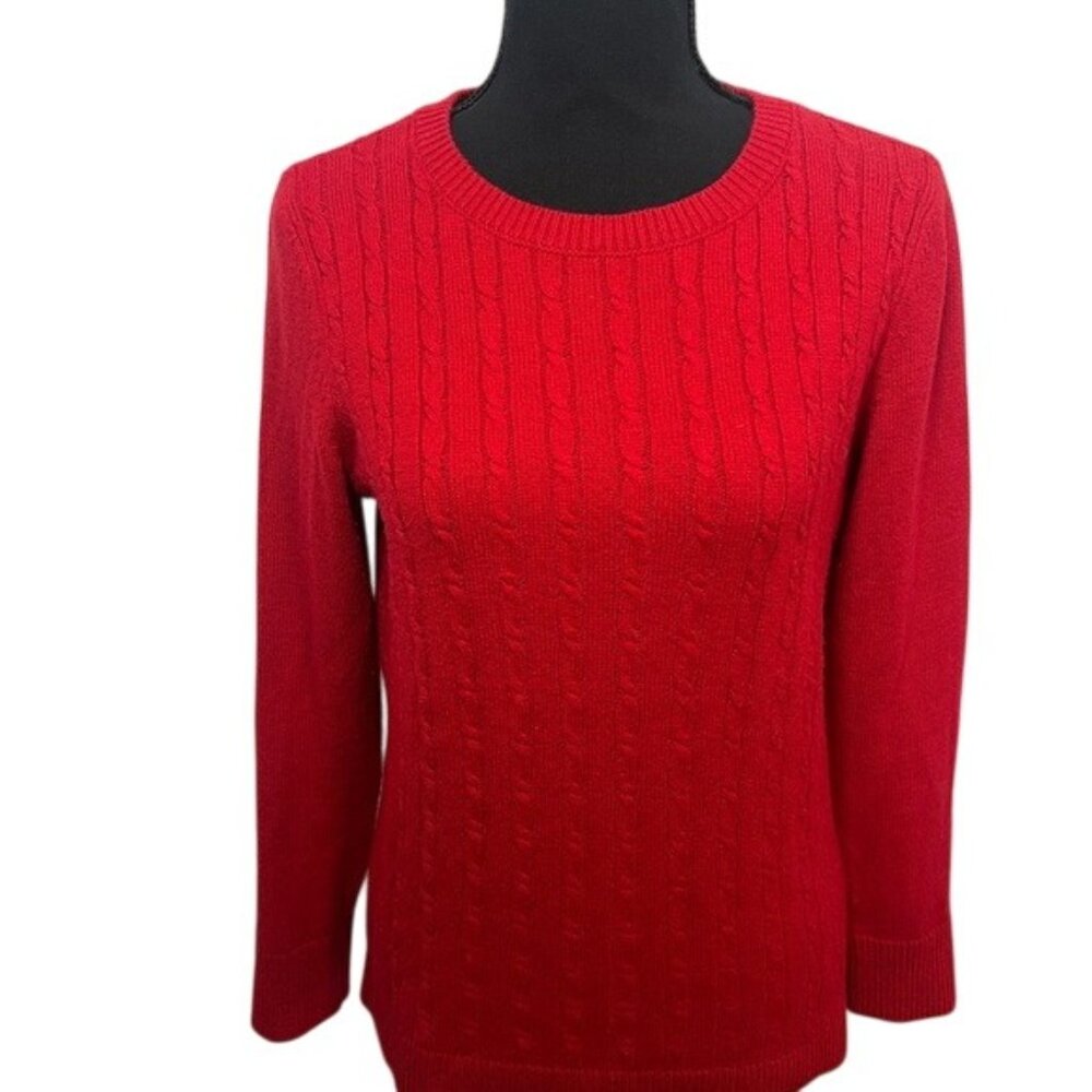 Talbots red cable‎ sweater MP medium petite